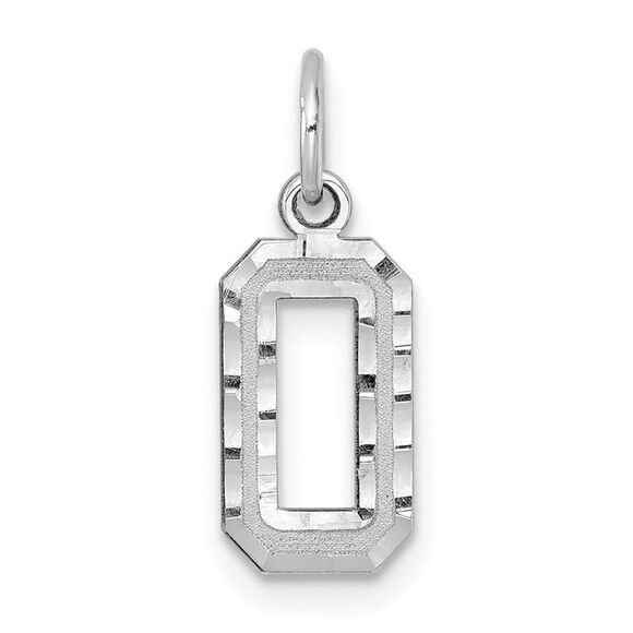 14k White Gold, Varsity Collection, Small D/C Pendant, Number 0 - Picture 1 of 5
